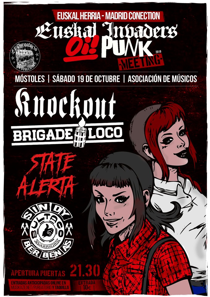 Cartel del concierto de Knockout + Brigade Loco + State Alerta + Sindy Berbenas @ Móstoles, el sábado 19 de octubre de 2019