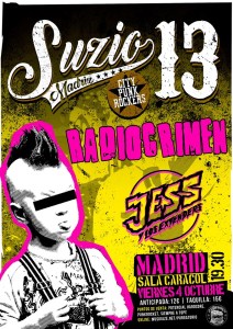 Concierto Suzio 13 + Radiocrimen + Jess y Los Extenders @ Sala Caracol, Madrid, el viernes 4 de octubre de 2019