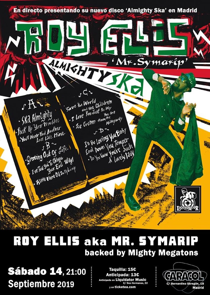 Cartel del concierto de Roy Ellis @ Sala Caracol, Madrid, 14 de septiembre de 2019