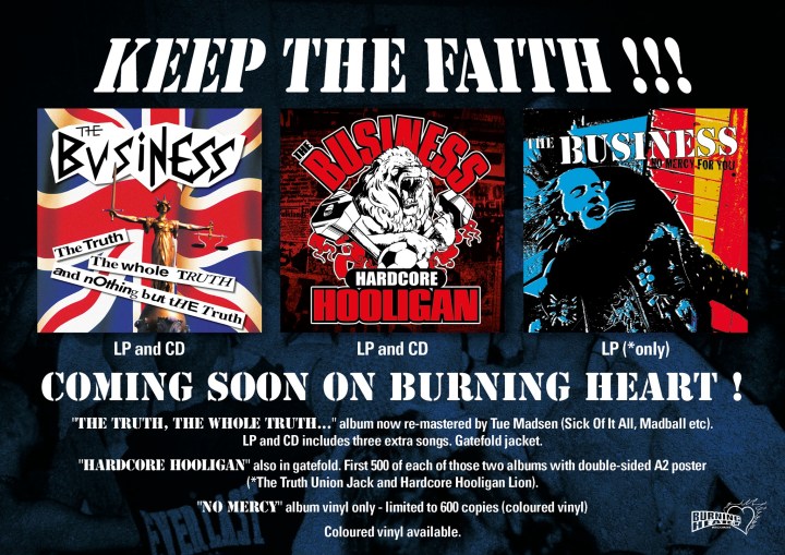 Burning Heart reeditada 'The Truth, The Whole Truth, and Nothing But The Truth', 'Hardcore Hooligan' y 'No Mercy' de The Business