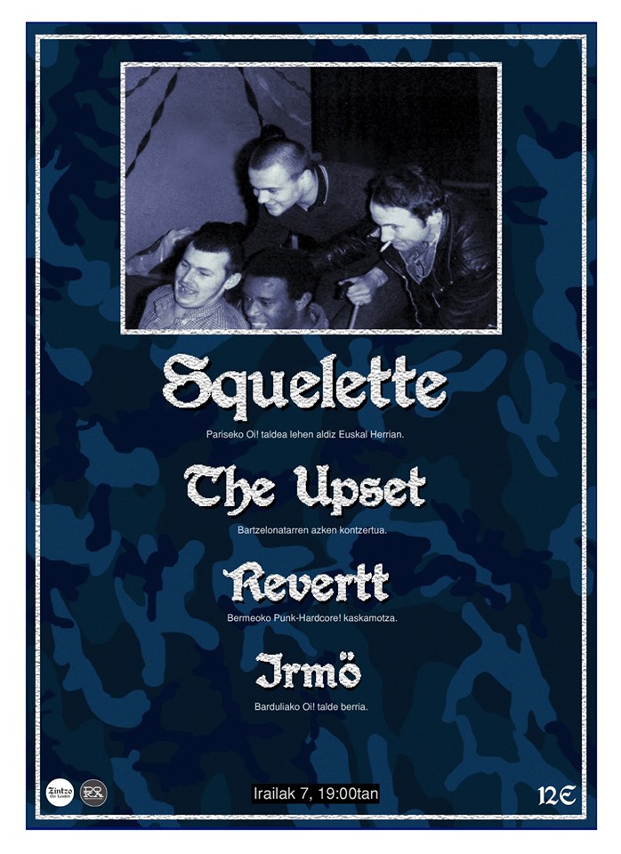 Cartel del concierto de Squelette + The Upset + Revertt + Irmö @ Doka Kafe Antozkia, Donostia, el sábado, 7 de septiembre de 2019