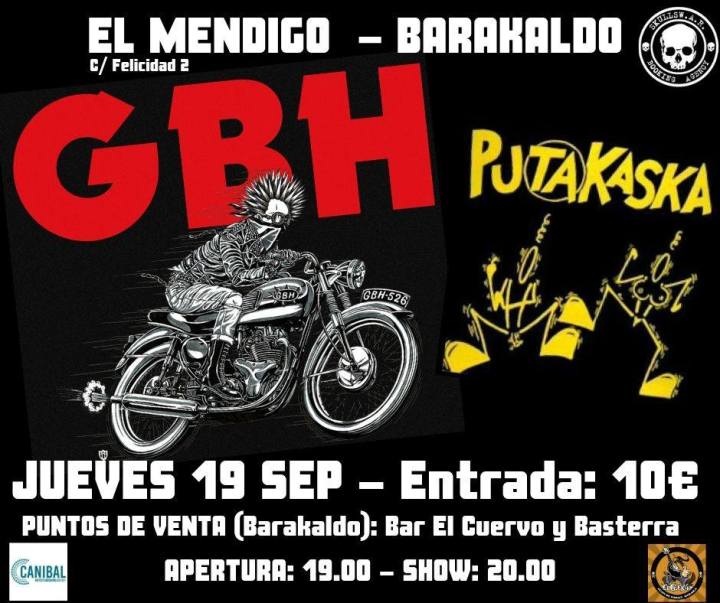 Concierto de G.B.H. + Putakaska @ El Mendigo, Barakaldo, el jueves 19 de septiembre de 2019