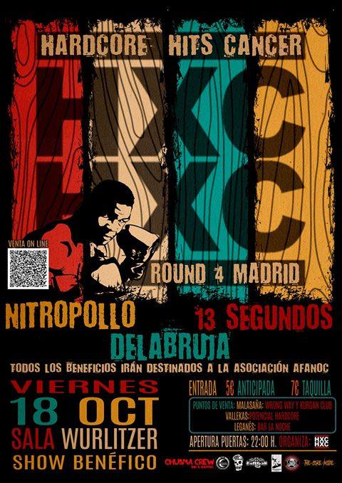 Concierto de Hardcore Hits Cancer en Wurlitzer Ballroom, Madrid, el viernes 18 de octubre de 2019 con Nitropollo + Delabruja + 13 Segundos