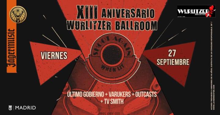 Cartel del concierto de The Outcasts + Varukers + TV Smith + Último Gobierno @ Wurlitzer Ballroom, Madrid, el sábado 27 de septiembre de 2019