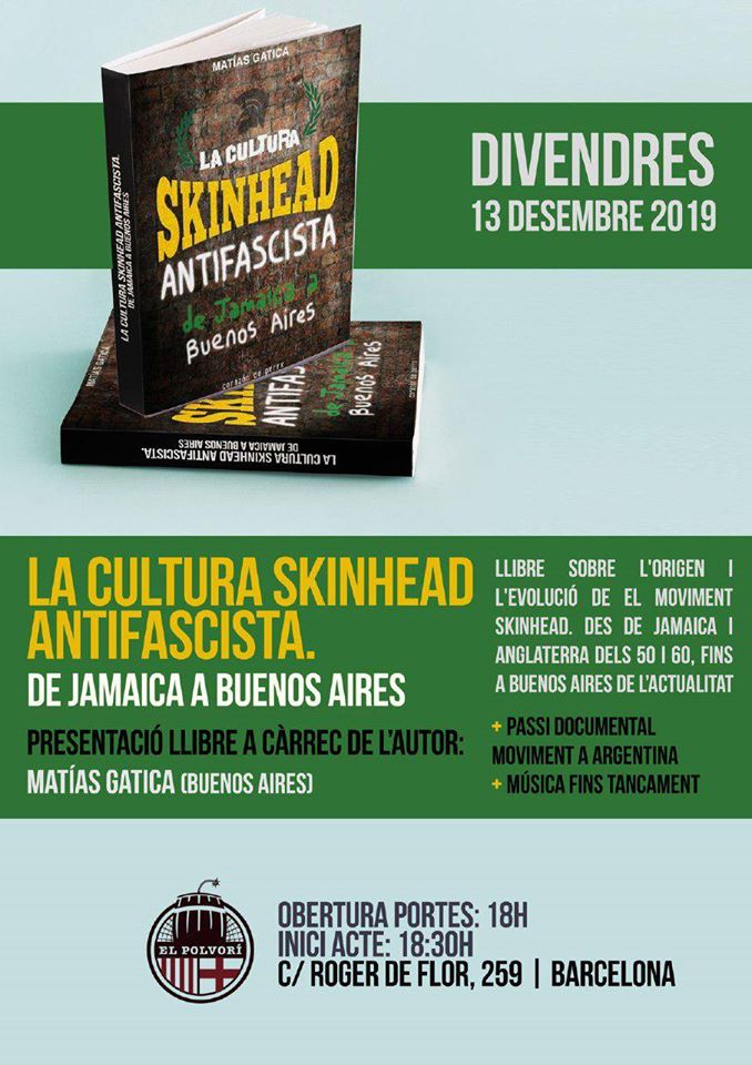 Presentación del libro 'La cultura skinhead antifascista. De Jamaica a Buenos Aires' de Matías Gatica en El Polvoríì de Barcelona