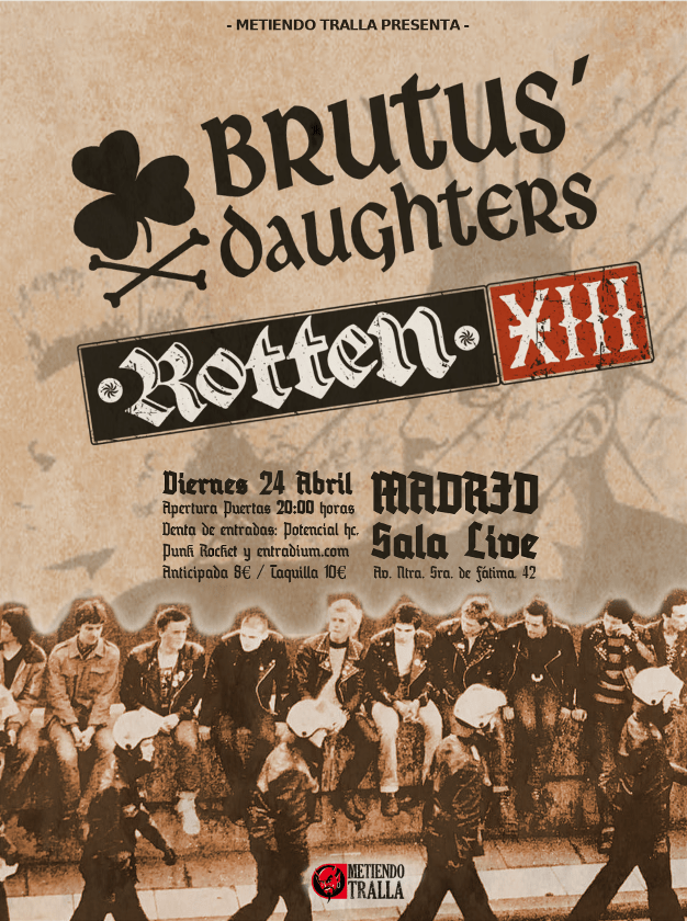 Cartel del concierto de Brutus Daughtes + Rotten XIII @ Sala Live, Madrid, el viernes 24 de abril de 2020