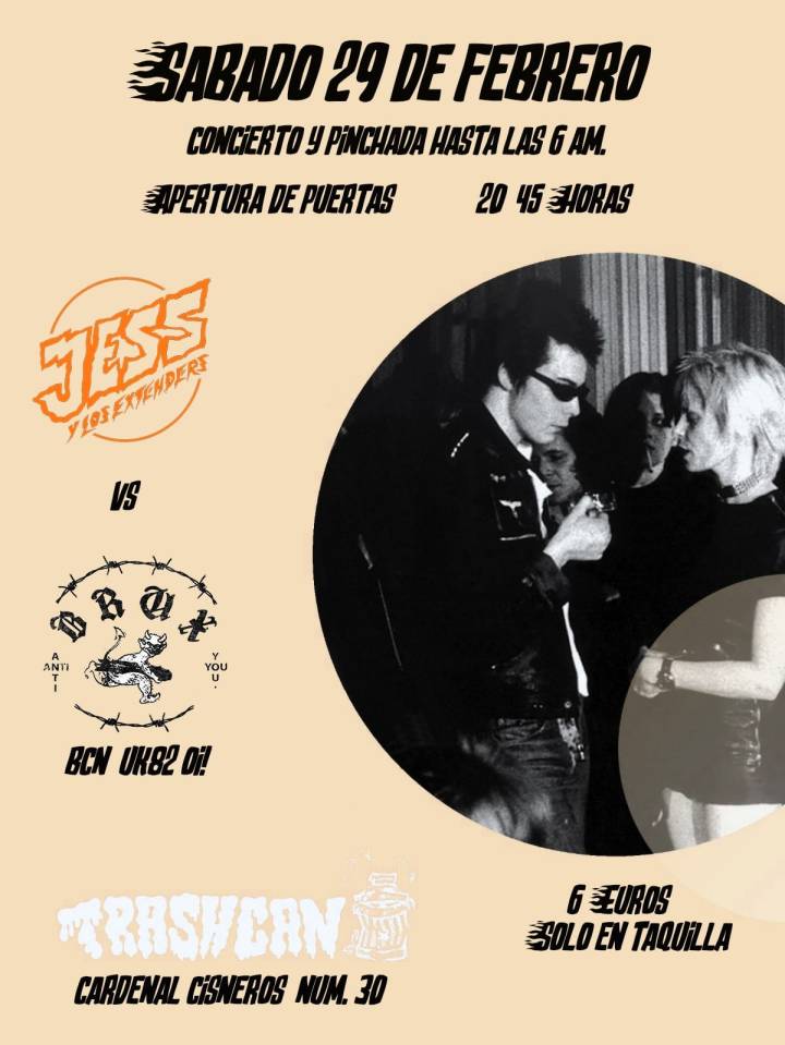 Cartel del concierto de Jess y Los Extenders + Brux @ Trashcan, Madrid, el sábado 29 de febrero de 2020