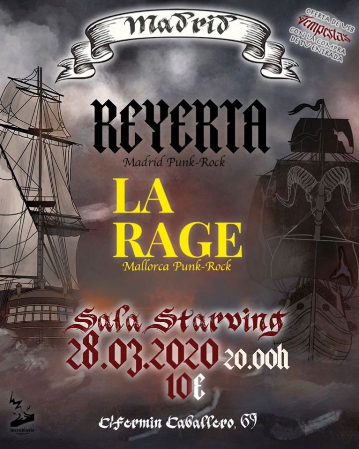 Cartel del concierto de Reyerta y La Rage @ Sala Starving, Madrid, el sábado 28 de marzo de 2020
