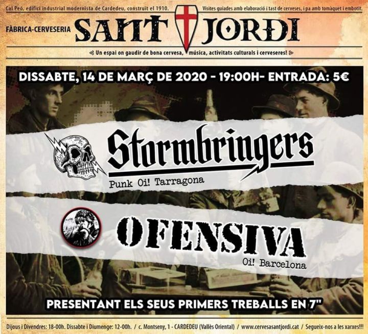 Cartel del concierto de Stormbringers y Ofensiva @ Cervecería Sant Jordi, Cardedeu, Barcelona, el sábado 14 de marzo de 2020