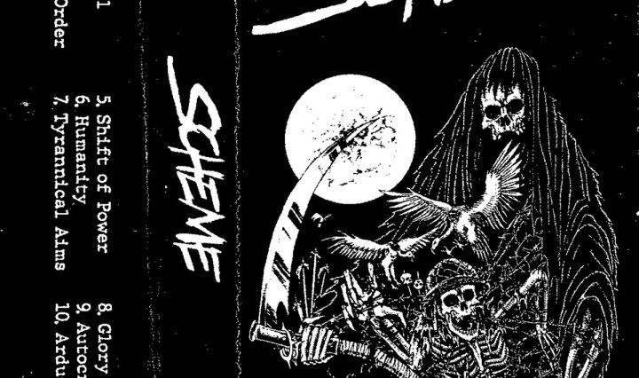 Portada de la cassette de debut de Scheme, d-beat & hardcore desde Vancouver y con edición de Slow Death Records