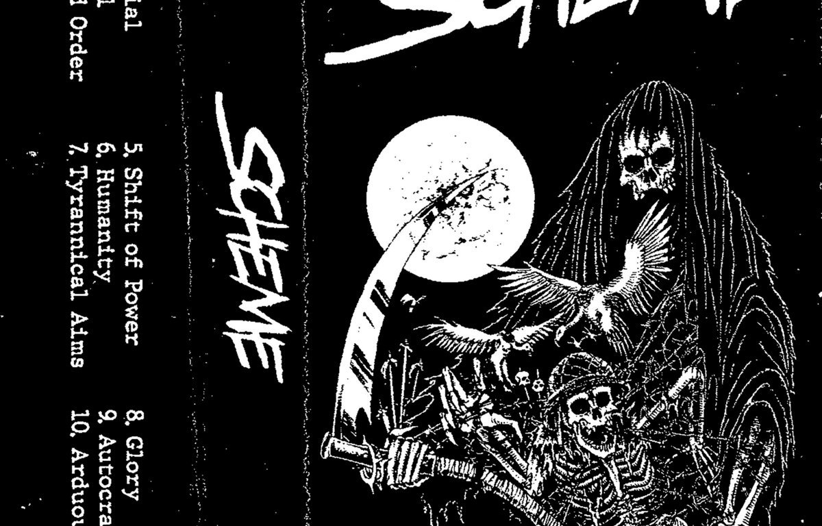 Portada de la cassette de debut de Scheme, d-beat & hardcore desde Vancouver y con edición de Slow Death Records