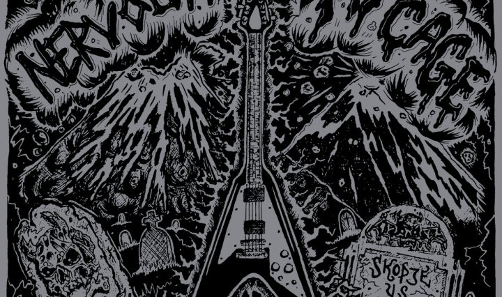 Portada del 12" split entre Nervous SS y Rat Cage titulado 'Skopje Vs Sheffield' (La Vida Es Un Mus, 2021)