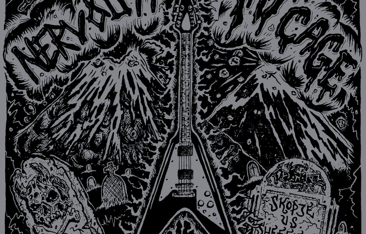 Portada del 12" split entre Nervous SS y Rat Cage titulado 'Skopje Vs Sheffield' (La Vida Es Un Mus, 2021)