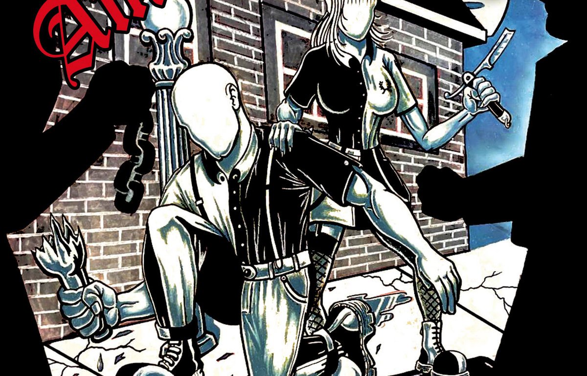 Portada de 'American Oi! - Skinhead Anthems', LP compartido por Patriot, Hardsell, Doug & The Slougz y Mob Mentality que será editado conjuntamente por los sellos Laketown Records, Liberty Or Death Records, Sunny Bastards Records, Clockwork Punk Records y Comandante Records