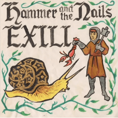 Portada del 12" EP compartido entre Exili y Hammer & The Nails que ha sido editado en 2021 por los sellos Disco Nightmare y Pretty Shitty Town Records