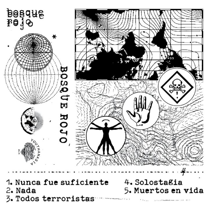 Portada de la casete de Bosque Rojo editada en 2021 por los sellos A World Divided y Youthanasia