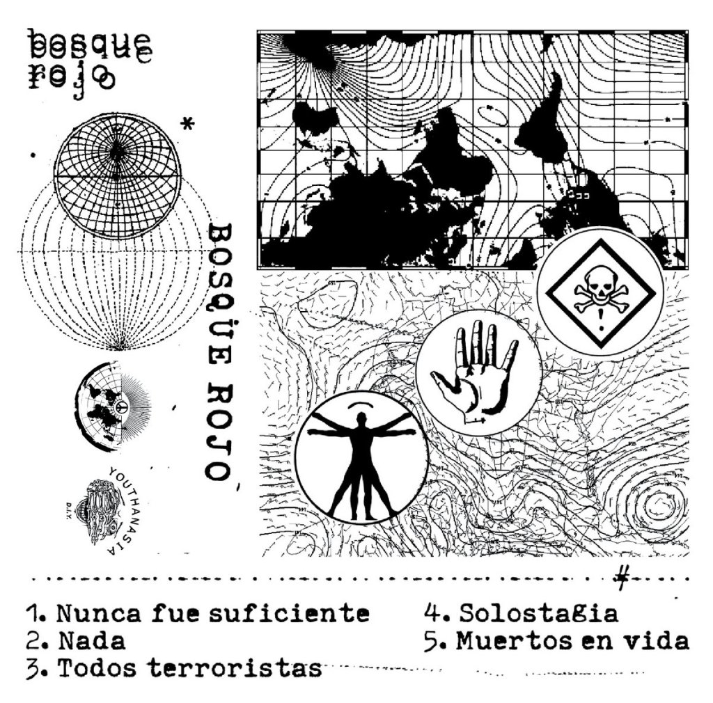 Portada de la casete de Bosque Rojo editada en 2021 por los sellos A World Divided y Youthanasia