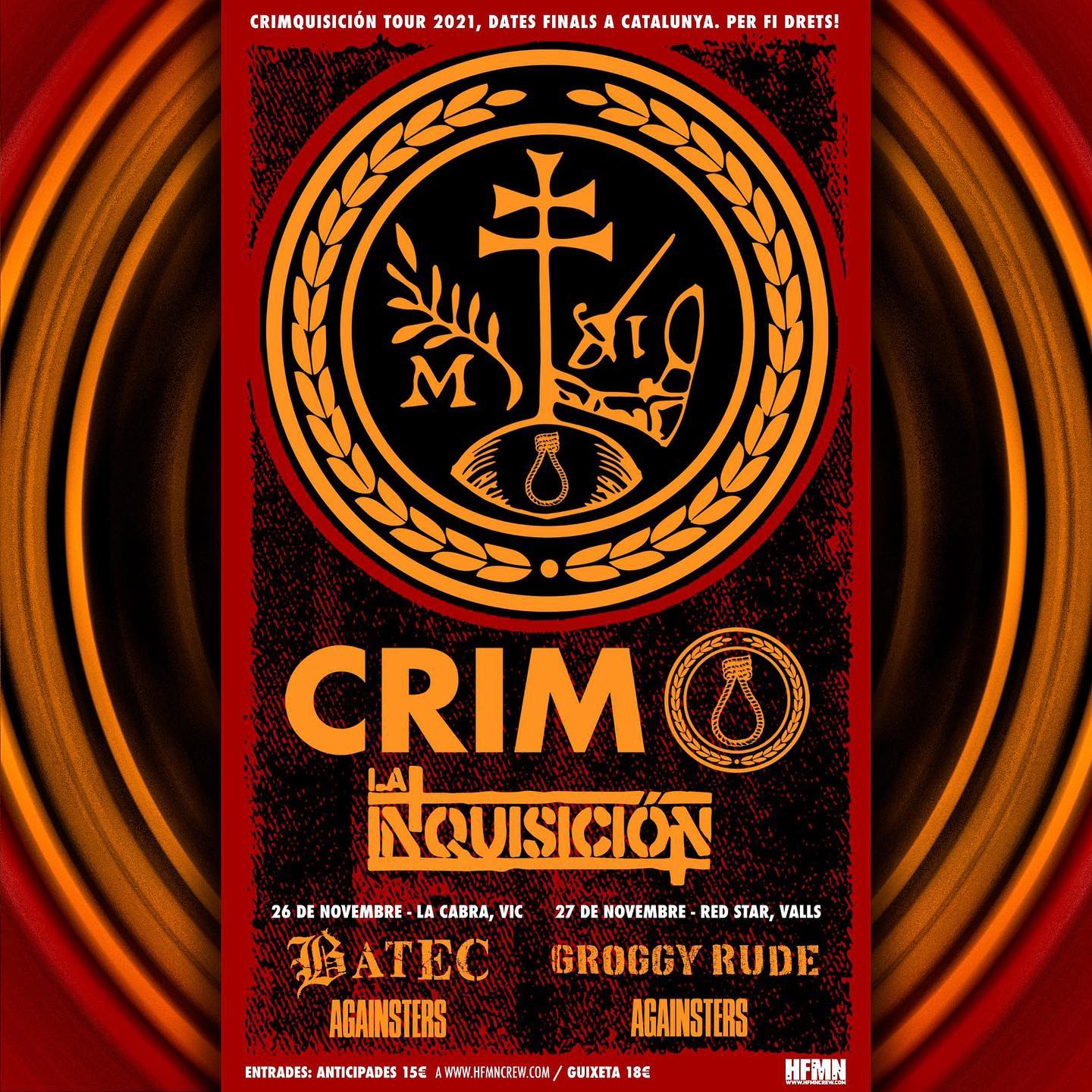 Conciertos de CRIM, La Inquisición, Batec, Againsters y Groggy Rude en Vic y Valls 