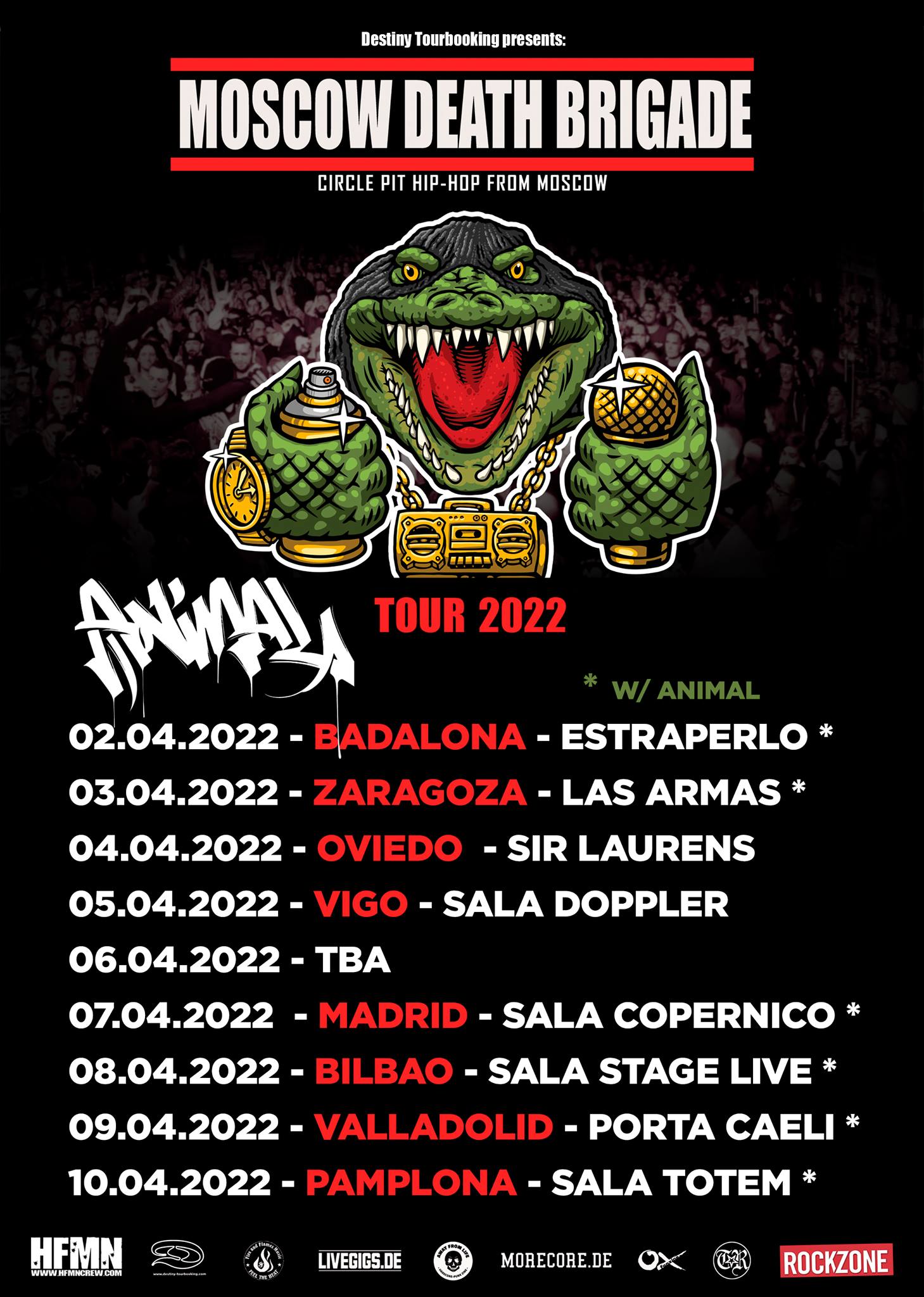 Cartel de la gira de Moscow Death Brigade en abril de 2022