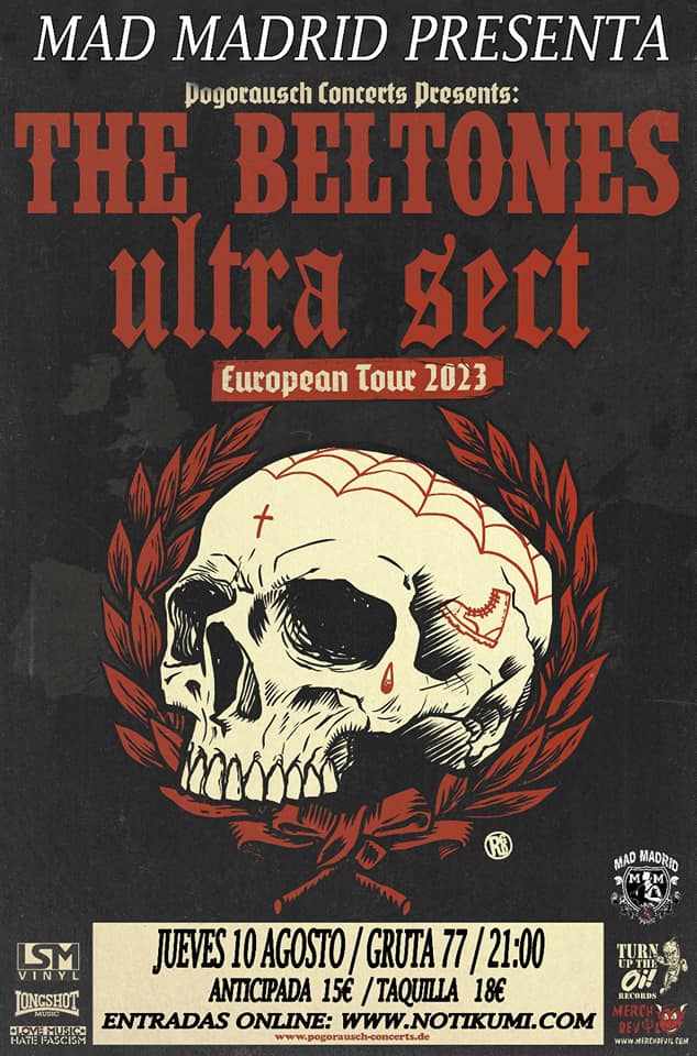 Cartel del concierto de The Beltones + Ultra Sect en Gruta 77 (Madrid)
